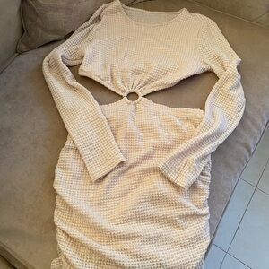 SHEIN Tan Cream Pleated Tie Front Bodycon Dress